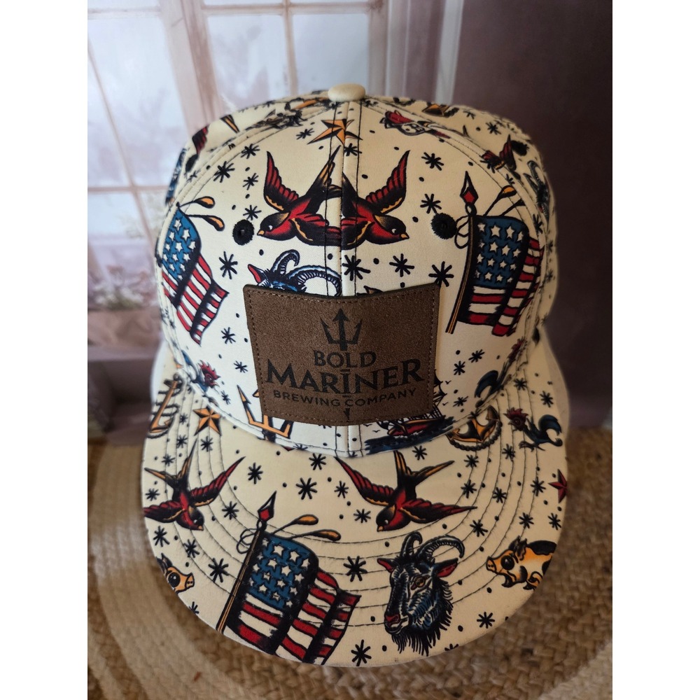 Bold Mariner Brewing Company Tattoo Flash Print Snapback Hat Cream Flat Brim - Picture 3 of 11